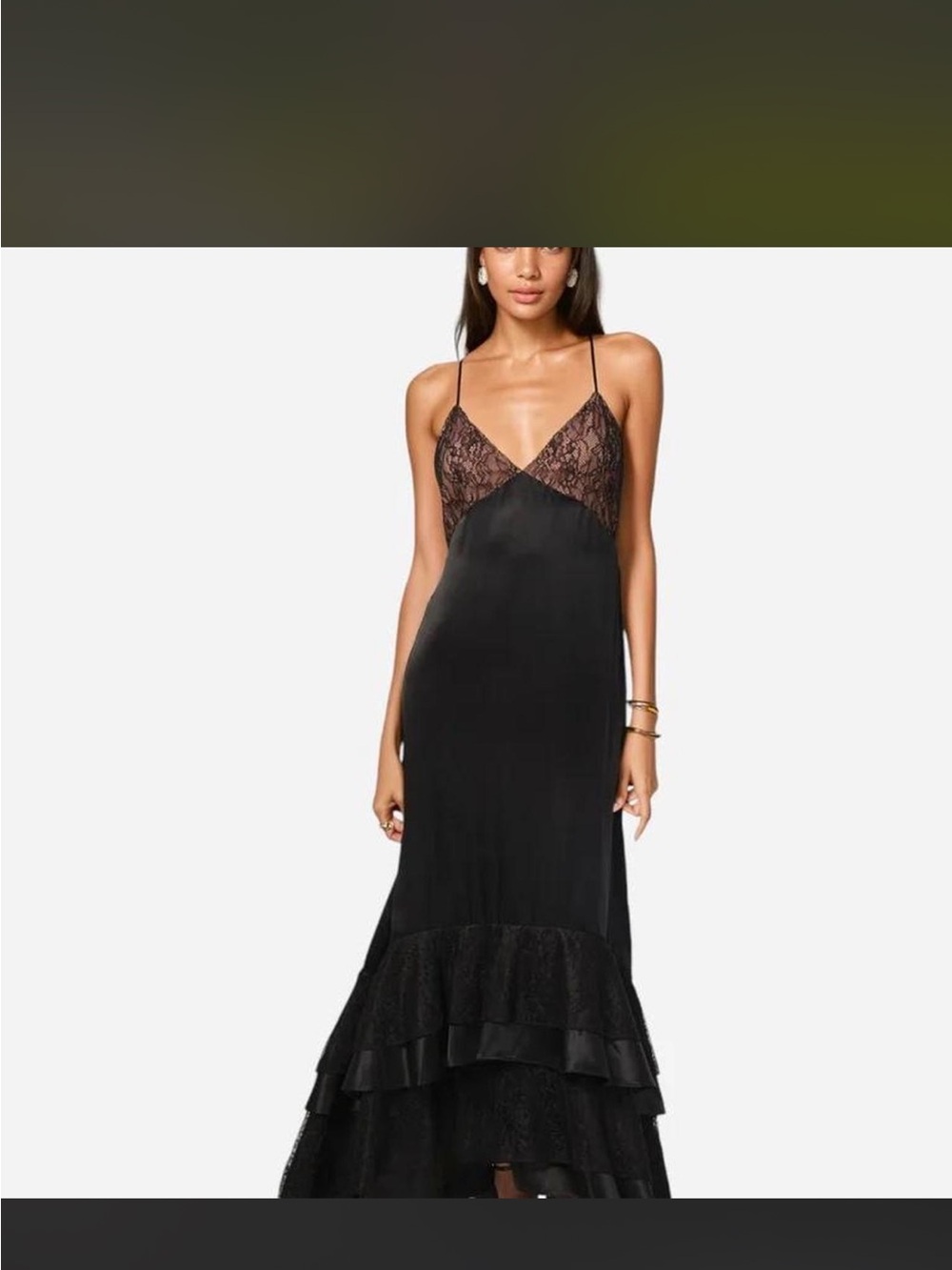 CAMI NYC SEVILLE DRESS Black Lace-Back Ruffled Maxi Dress 100% Silk